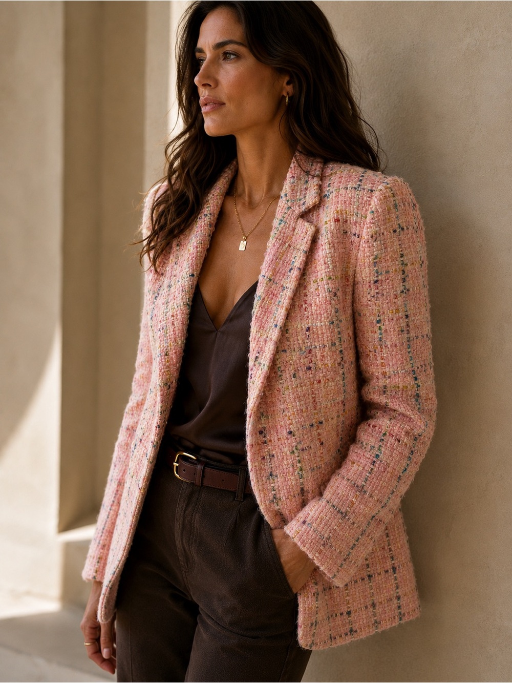 Vintage Ungaro Parallele Pink Tweed Long Blazer Italy Size 6
